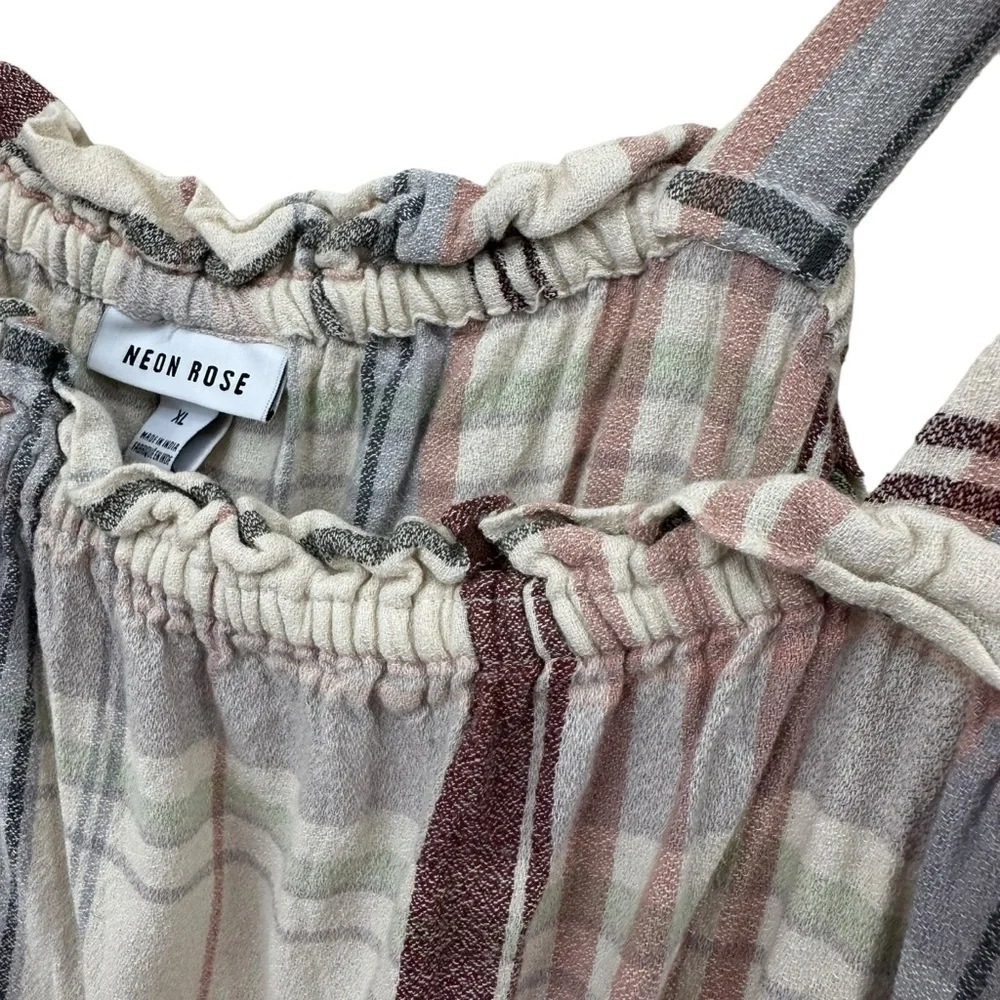 Cottagecore Tiered Smock Dress with Tie Shoulders, Creamy White Plaid, XL